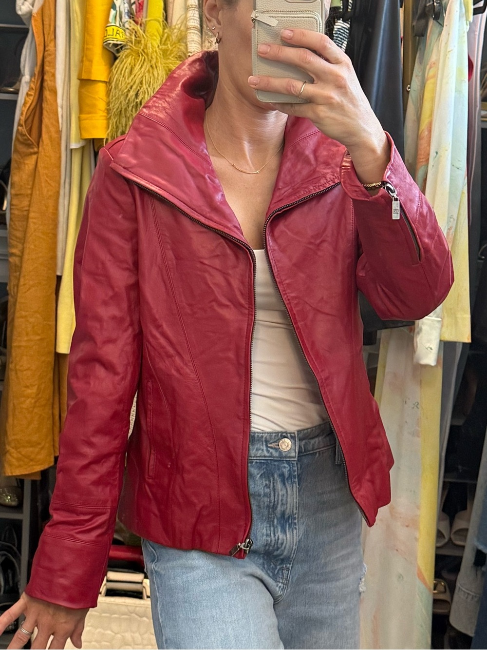 Vintage Pamela McCoy Red Leather Zip Jacket